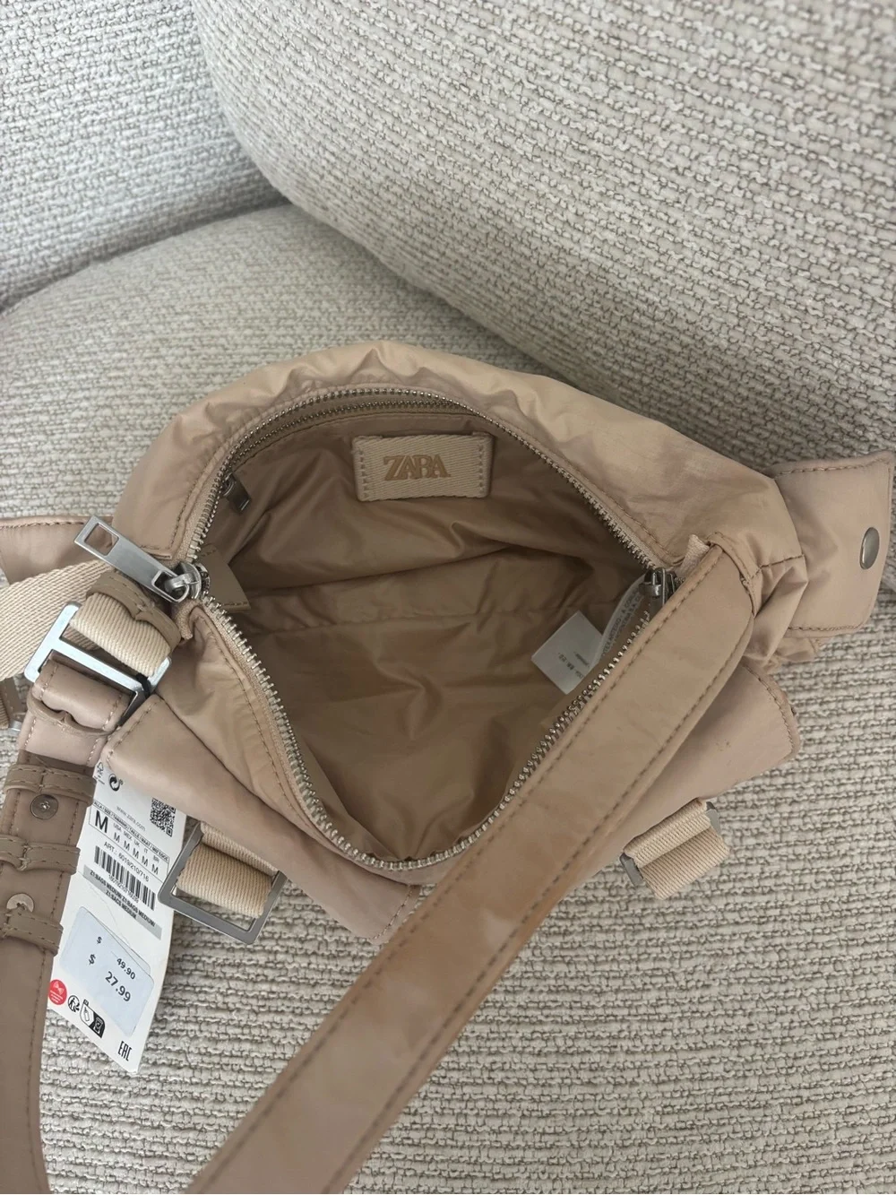 Zara Taupe Shoulder Bag with Front Buckle Pockets